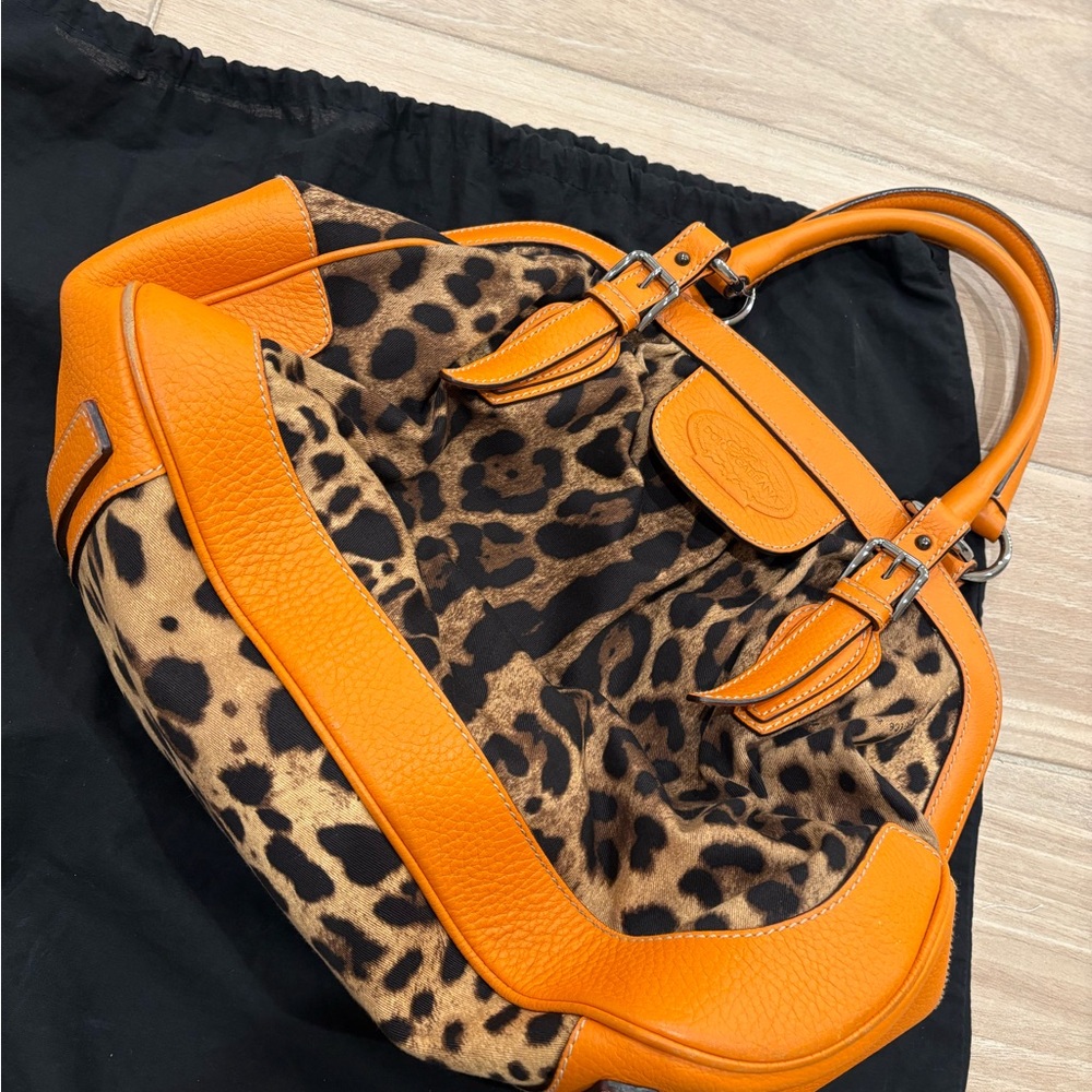 Dolce & Gabbana Orange and Leopard Print Satchel